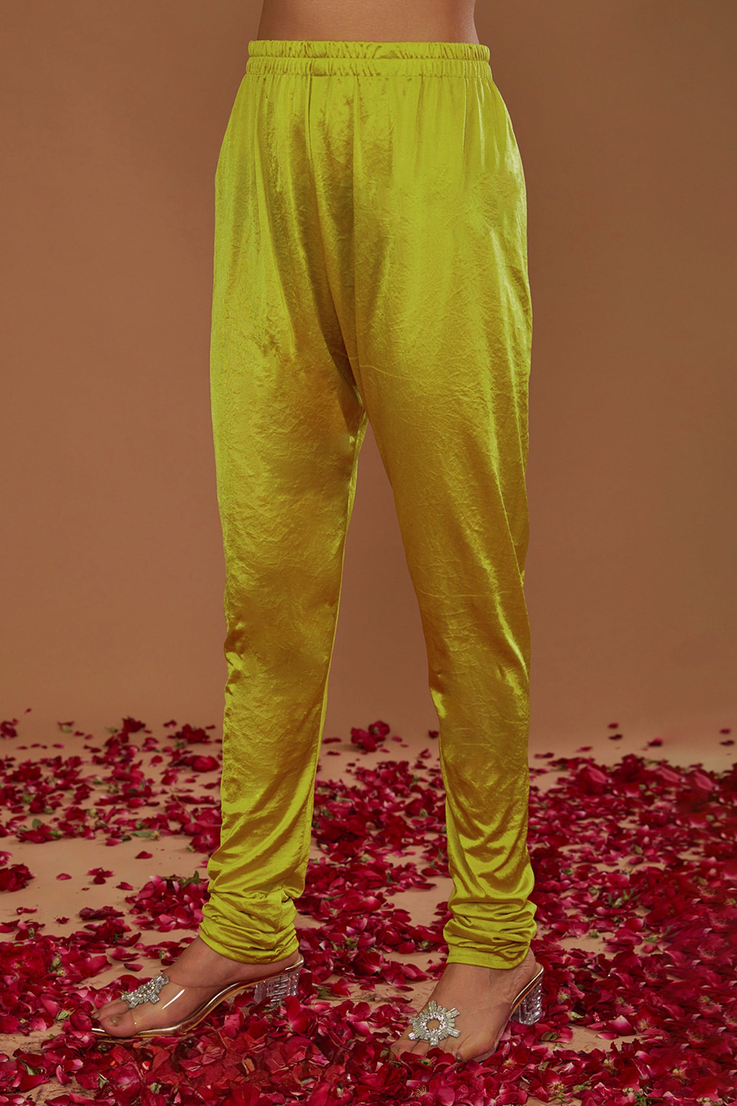 Mustard Cotton Churidar Pants Design by Pants and Pajamas at