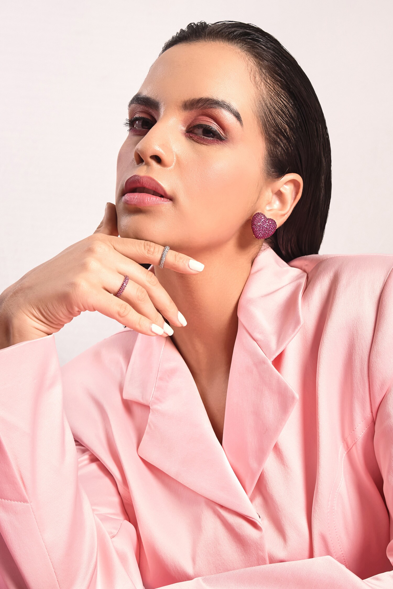 Buy Sapphires 18kt Rose Gold Heart Studs by KAJ Fine Jewellery Online