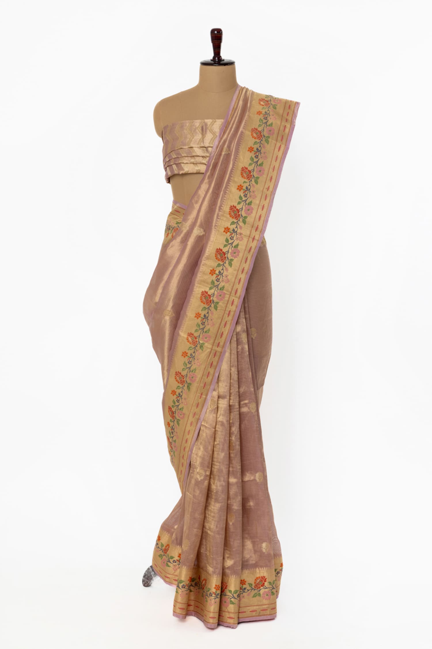 Buy Pink Tissue Handwoven Placement Saree With Unstitched Blouse Piece ...