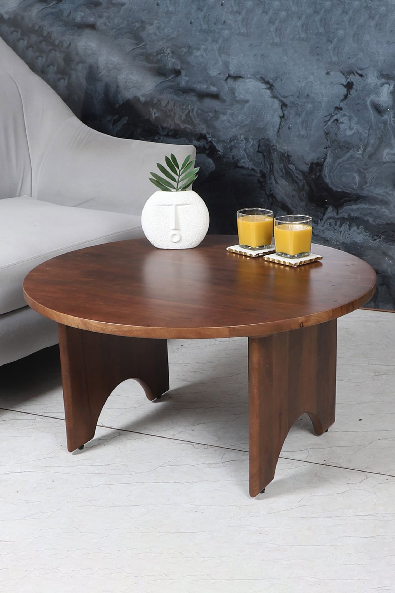 Buy Brown Solid Wood Round Shaped Coffee Table by Brick Brown Online at