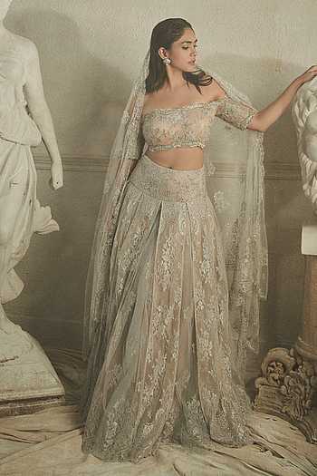 Lace Crystal Embellished Lehenga Set