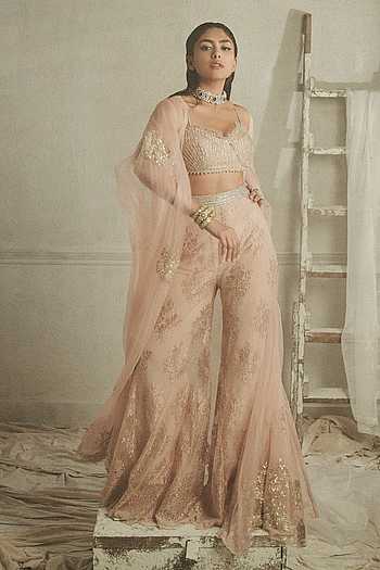 Organza Sequin Embroidered Cape Pant Set