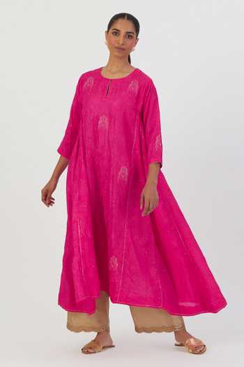 Buy Fuchsia Silk Embroidered Parrot Round Sujata Kurta And Pant Set For ...