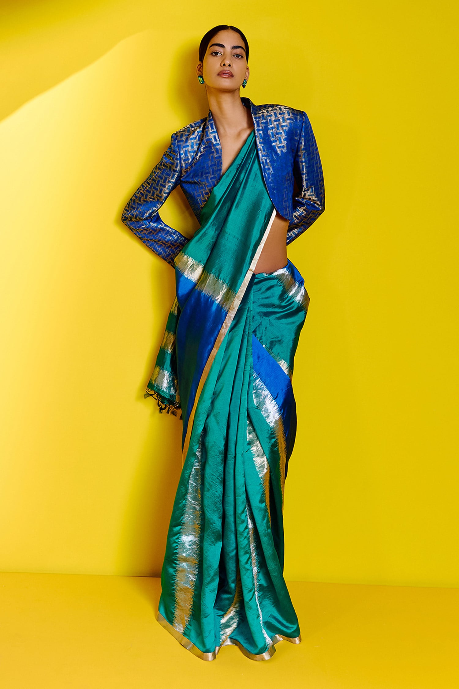 Prussian Blue Self Textured Silk Saree With Embroidered Border - Buy Online  in India @ Mehar