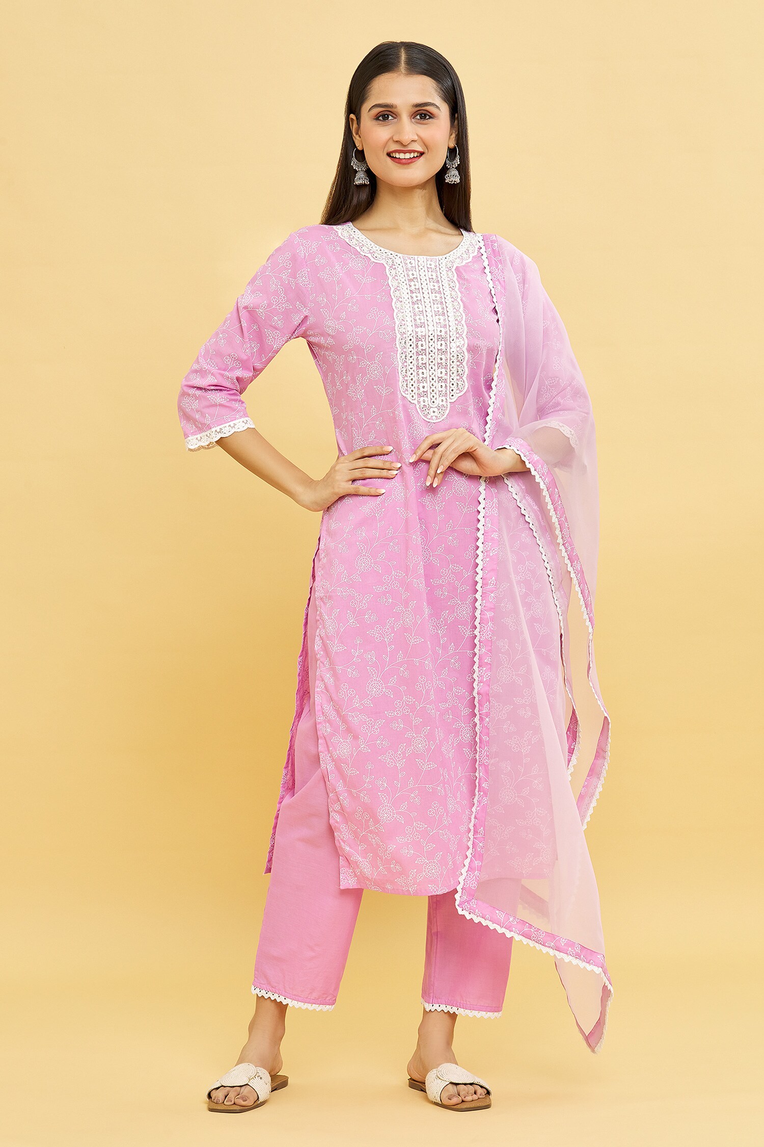 Buy Purple Kurta And Pant Cotton Blend Printed Floral Round Straight ...