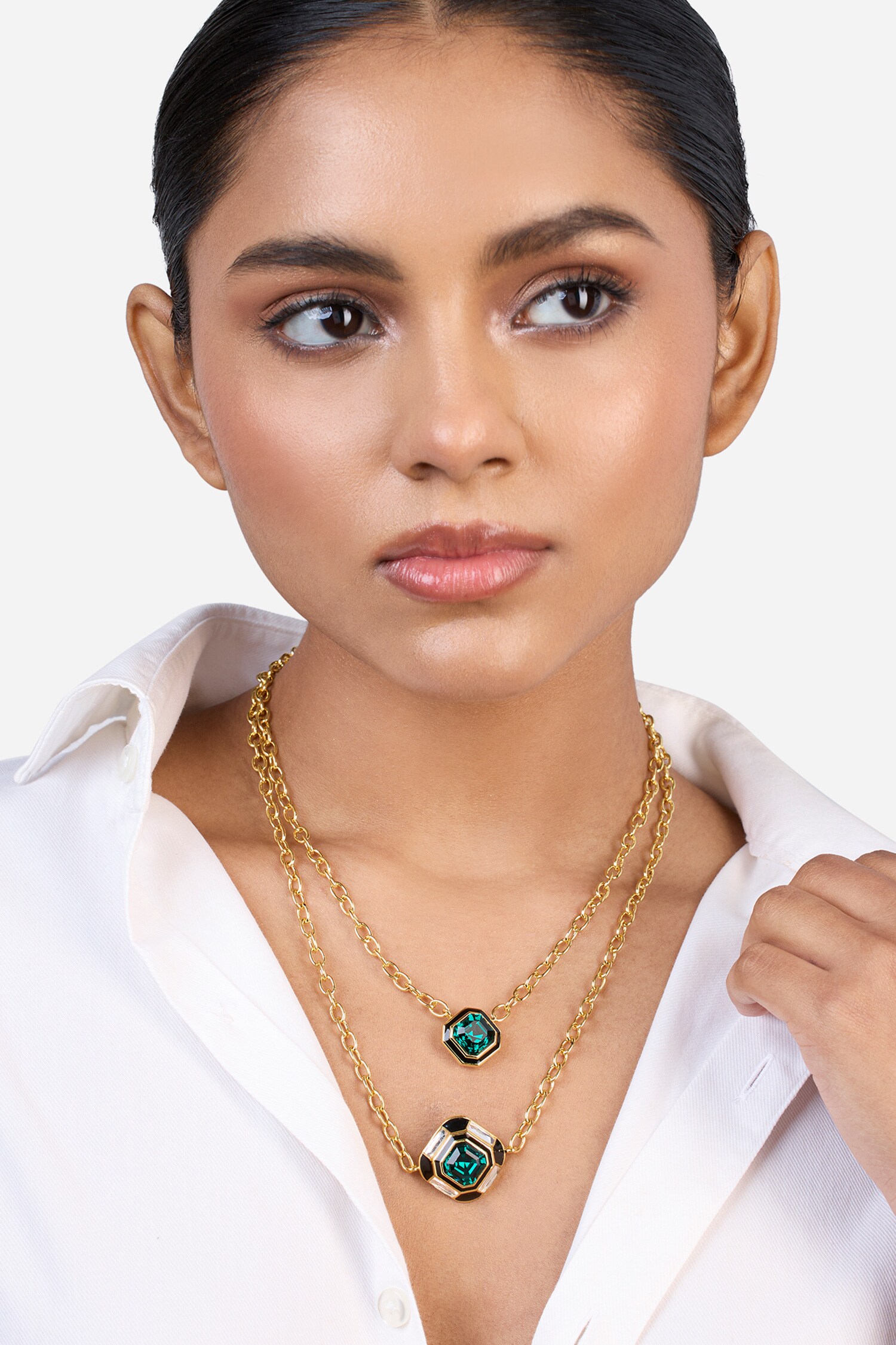 Buy Green Crystal Fanny Quad Pendant Layered Necklace by Isharya Online