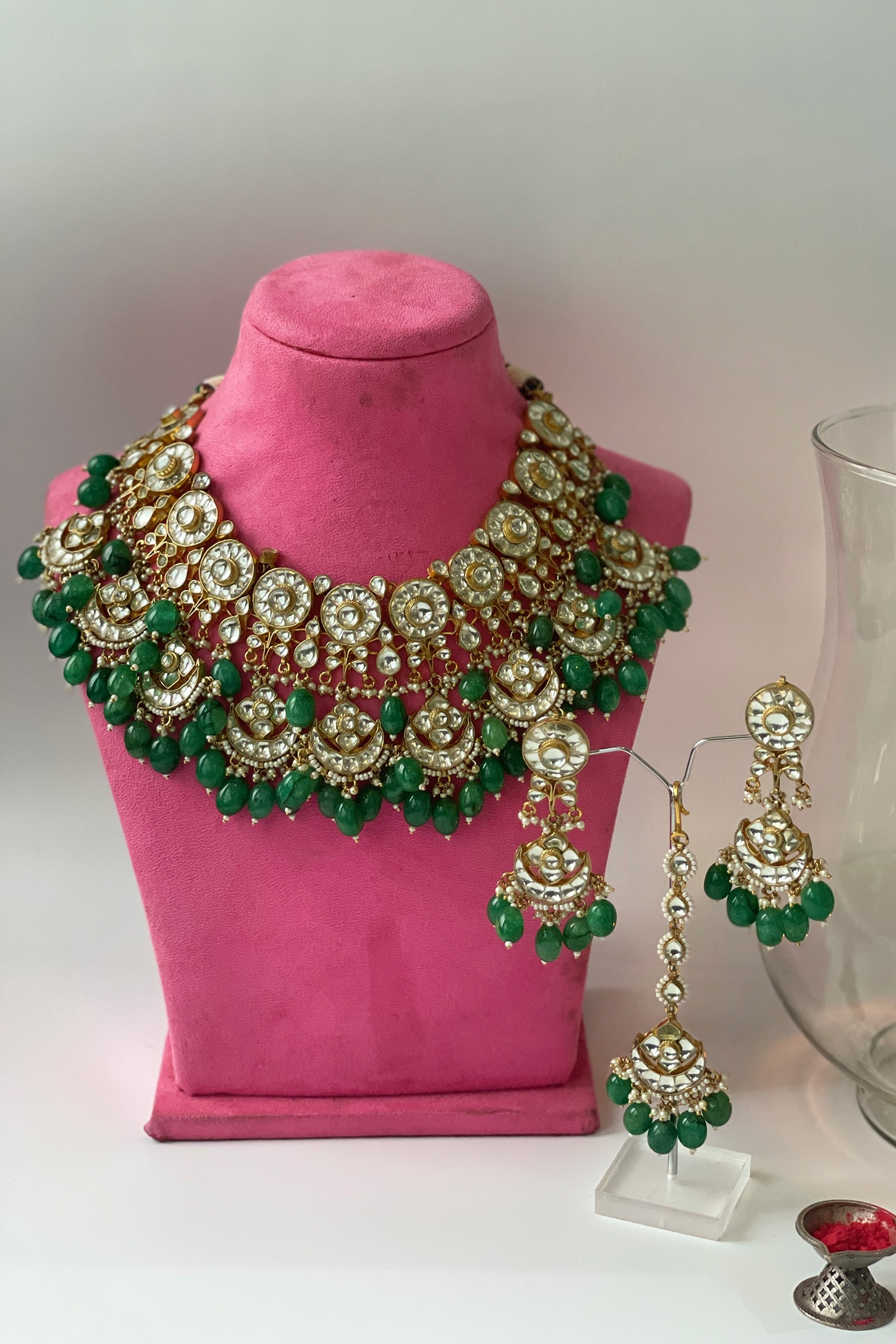 Buy Green Kundan Pacchi Embellished Choker Necklace Set by Studio6 ...