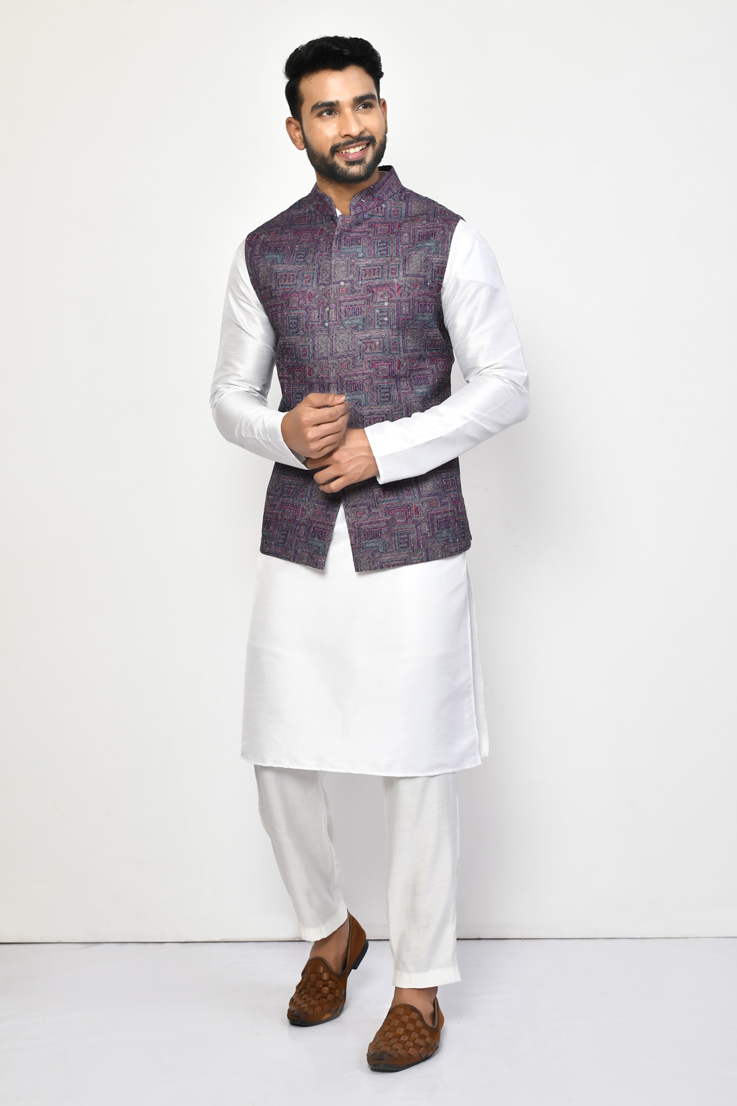 Abstract Geometric Pattern Nehru Jacket 