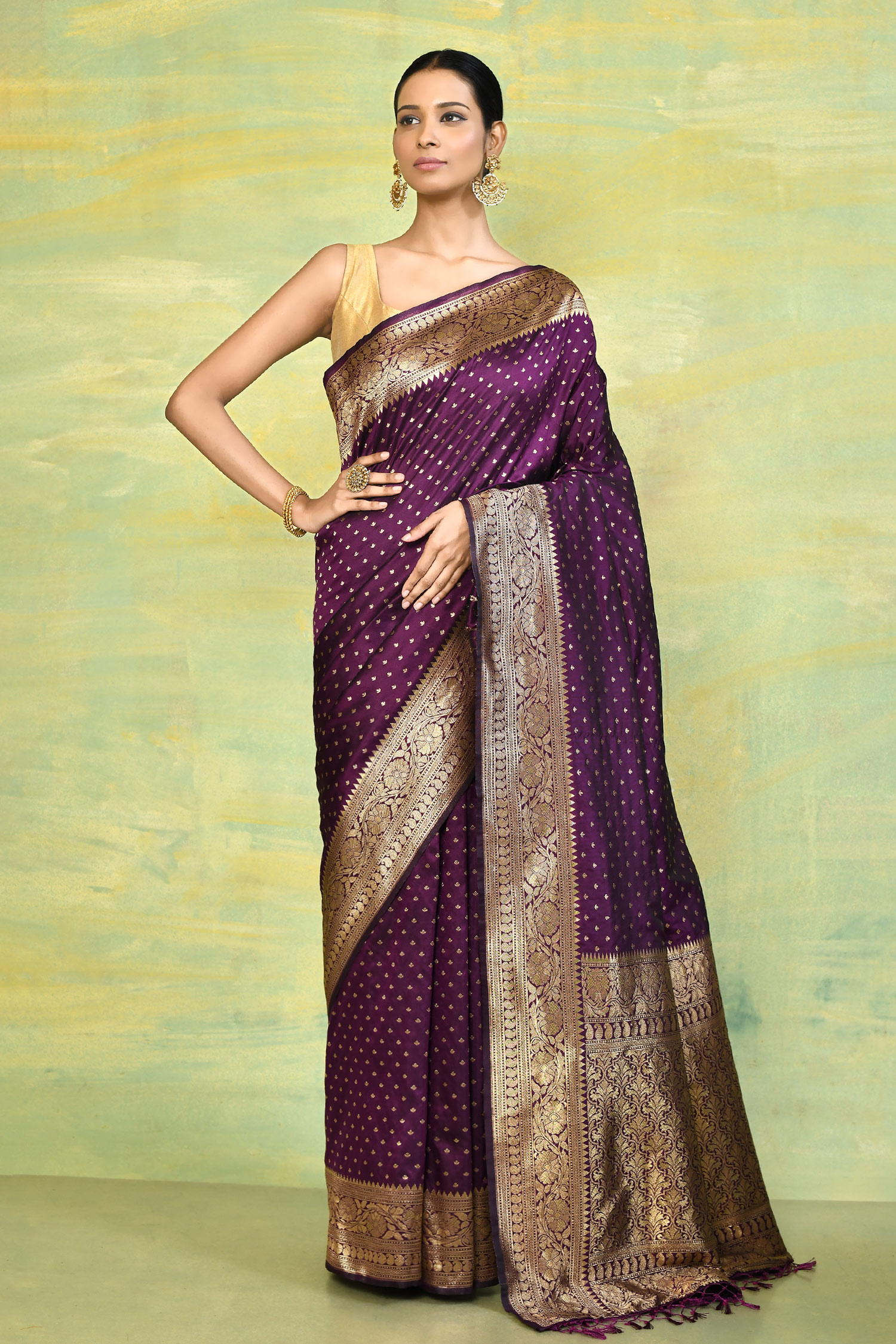 Buy Purple Silk Blend Woven Floral Pakhi Flower Saree With Running ...