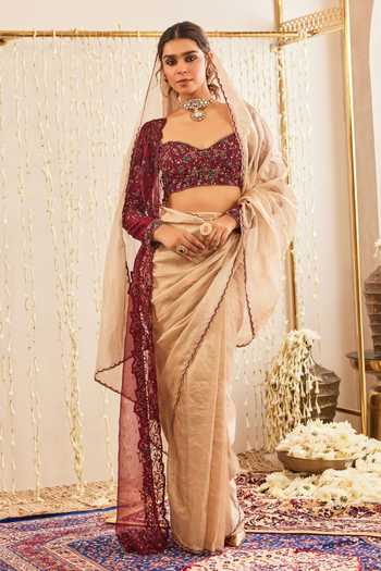 Honey Drop Embellished Tissue Saree Set main image 0