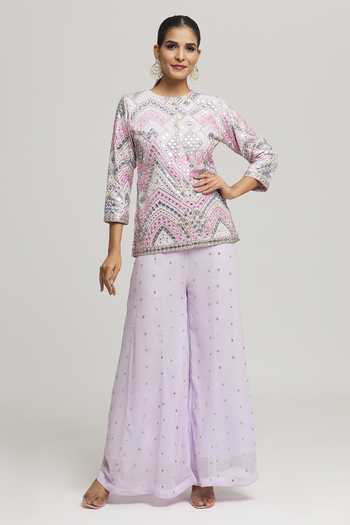 Womens Embroidered A-Line Purple Tunic