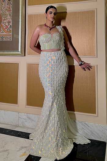 Nerissa Scallop Embroidered Draped Lehenga With Bustier