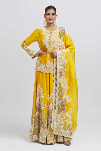 Floral Digital Print Front Slit Kurta Sharara Set with Bell Sleeves main image 1