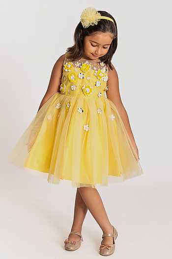 Girls Floral Applique Solid Tiered Casual Dress