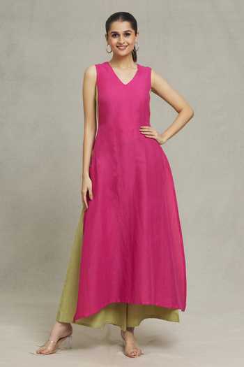 Women'S Fuchsia Solid Kurta With Palazzos