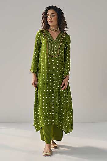Green Bandhani Sequin Kurta & Pant Set