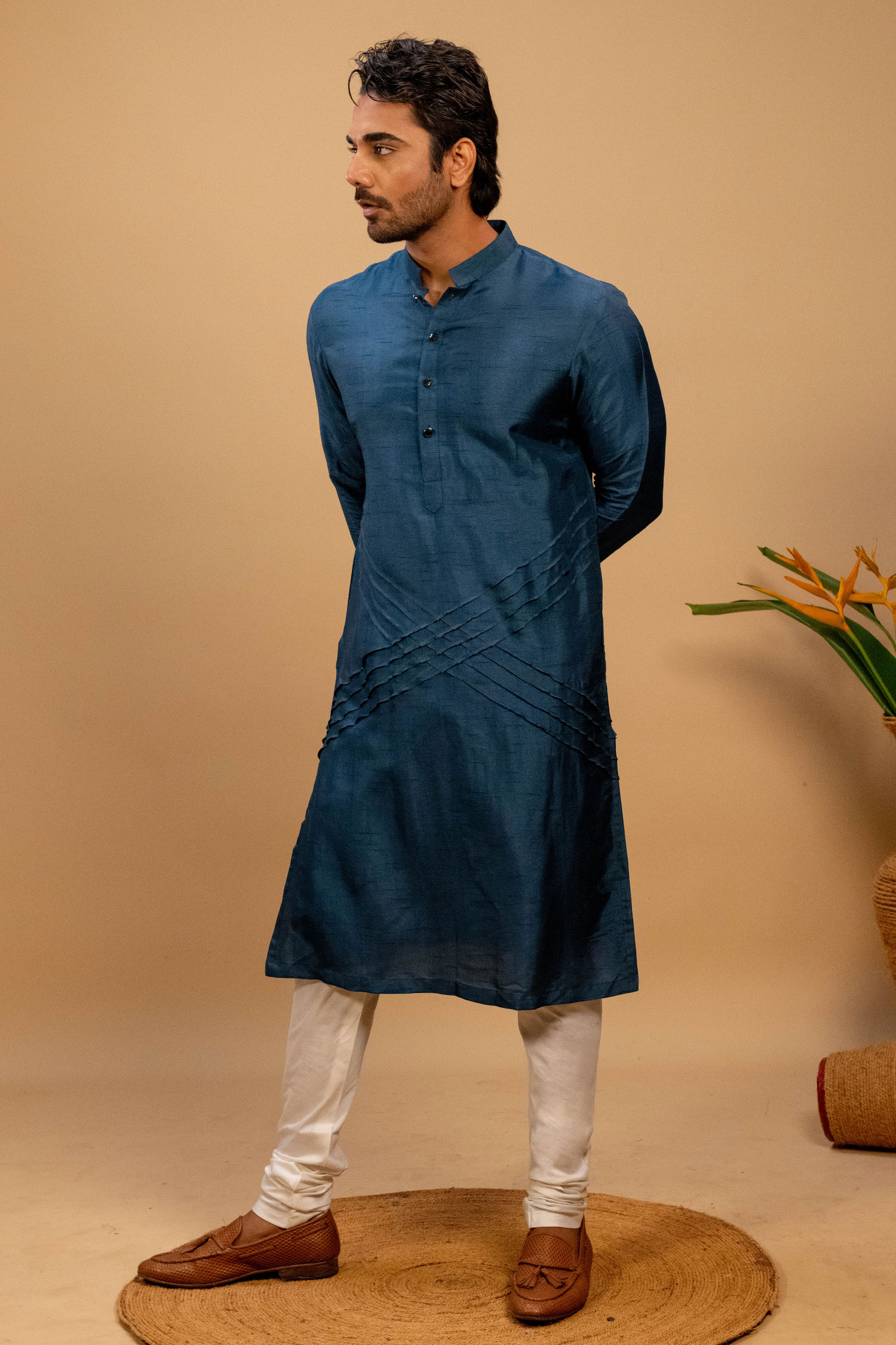 Buy Blue Silk Criss Cross Quilted Kurta And Churidar Set For Men by ...