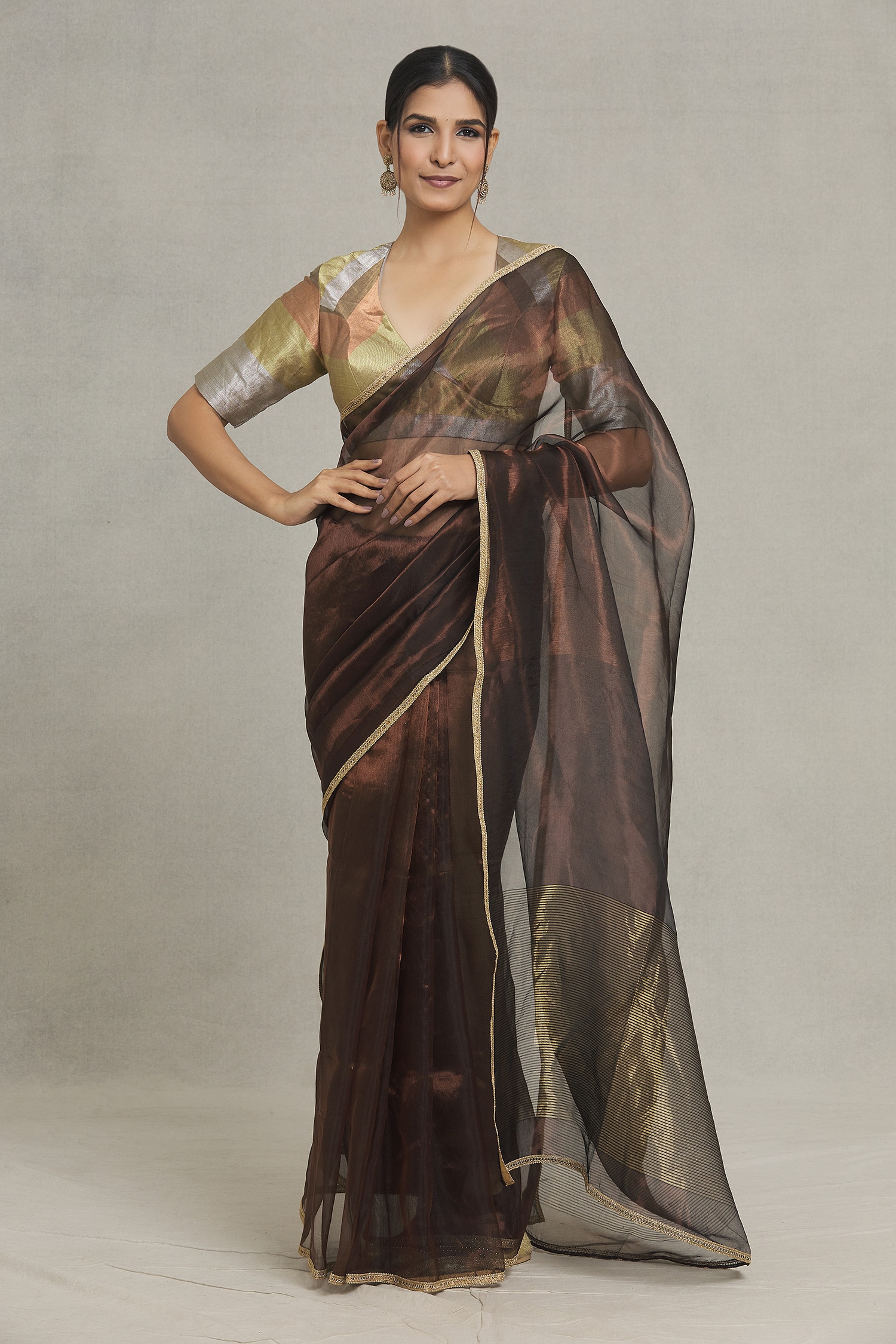 Party Wear Gold and Silver color Silk fabric Saree : 1859768