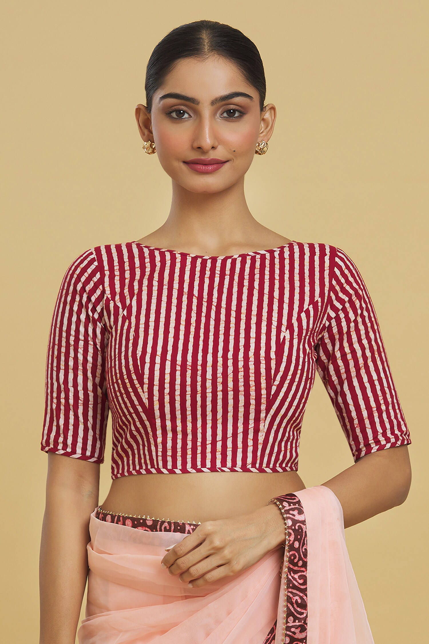 Buy Red Cotton Print Stripe Round Neck Saree Blouse For Women By Nazaakat By Samara Singh Online 1702