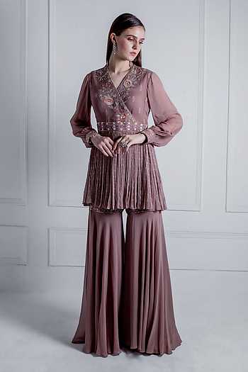 Foil Print Peplum Style Georgette Gharara Set with Peplum Kurta main image 1