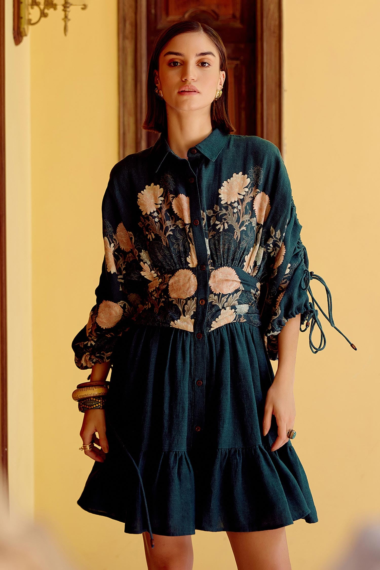 Amyra Blossom Print Tiered Shirt Dress