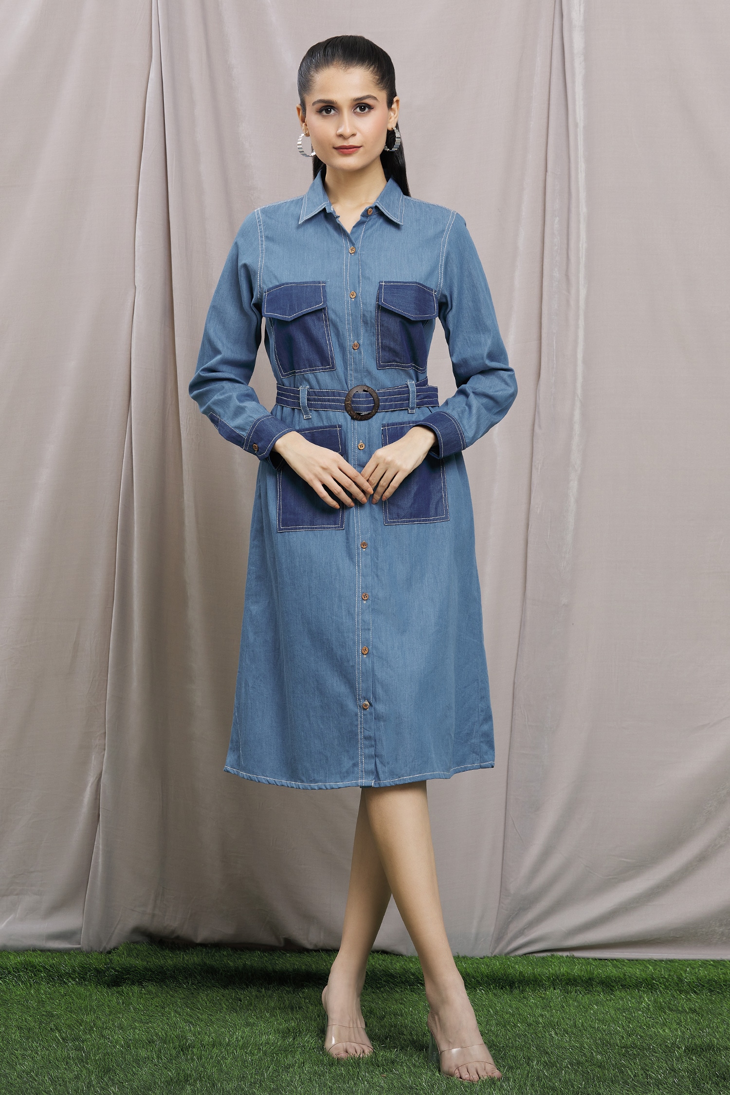 Spring Autumn Denim Dresses For Women Blue Long Sleeve Knee-length Dress  Fashion Casual Lapel Button Slim Dress Ladies Vestidos - AliExpress