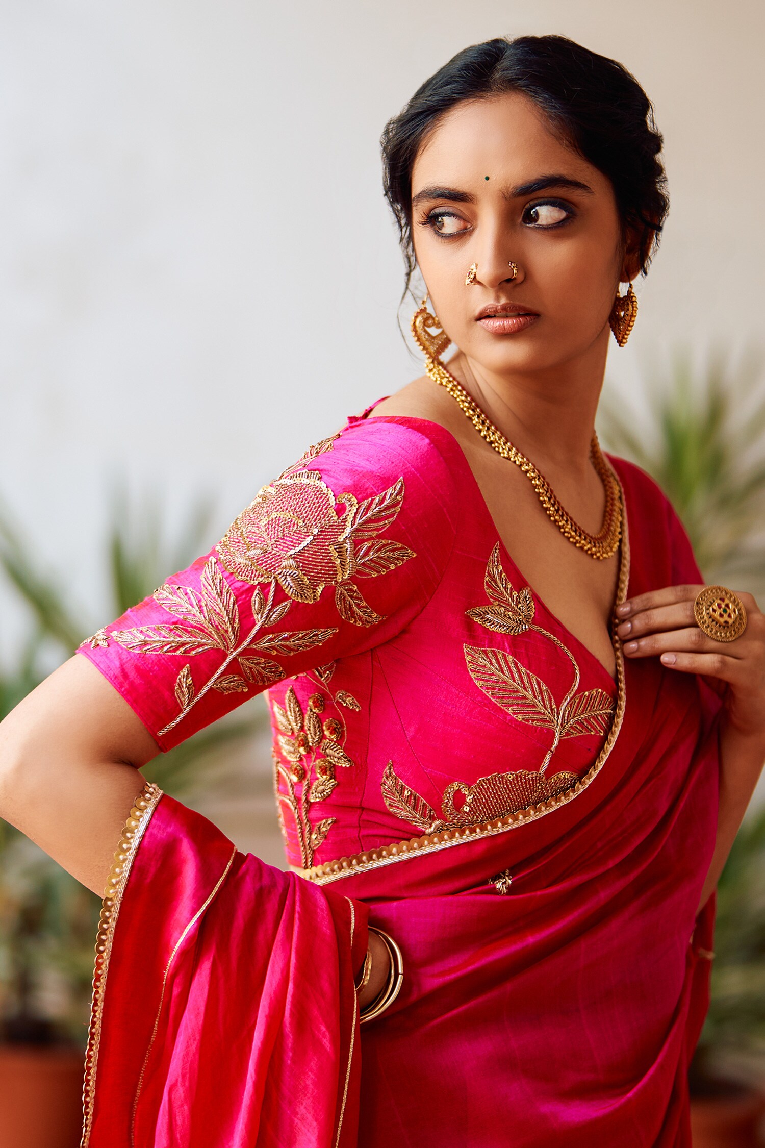 Buy Rani Pink Saree With Blouse by Designer PUNIT BALANA Online at