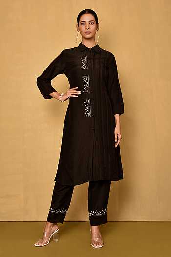 Orni Fashion Black Embroidered A-Line Harem Pant Kurta set