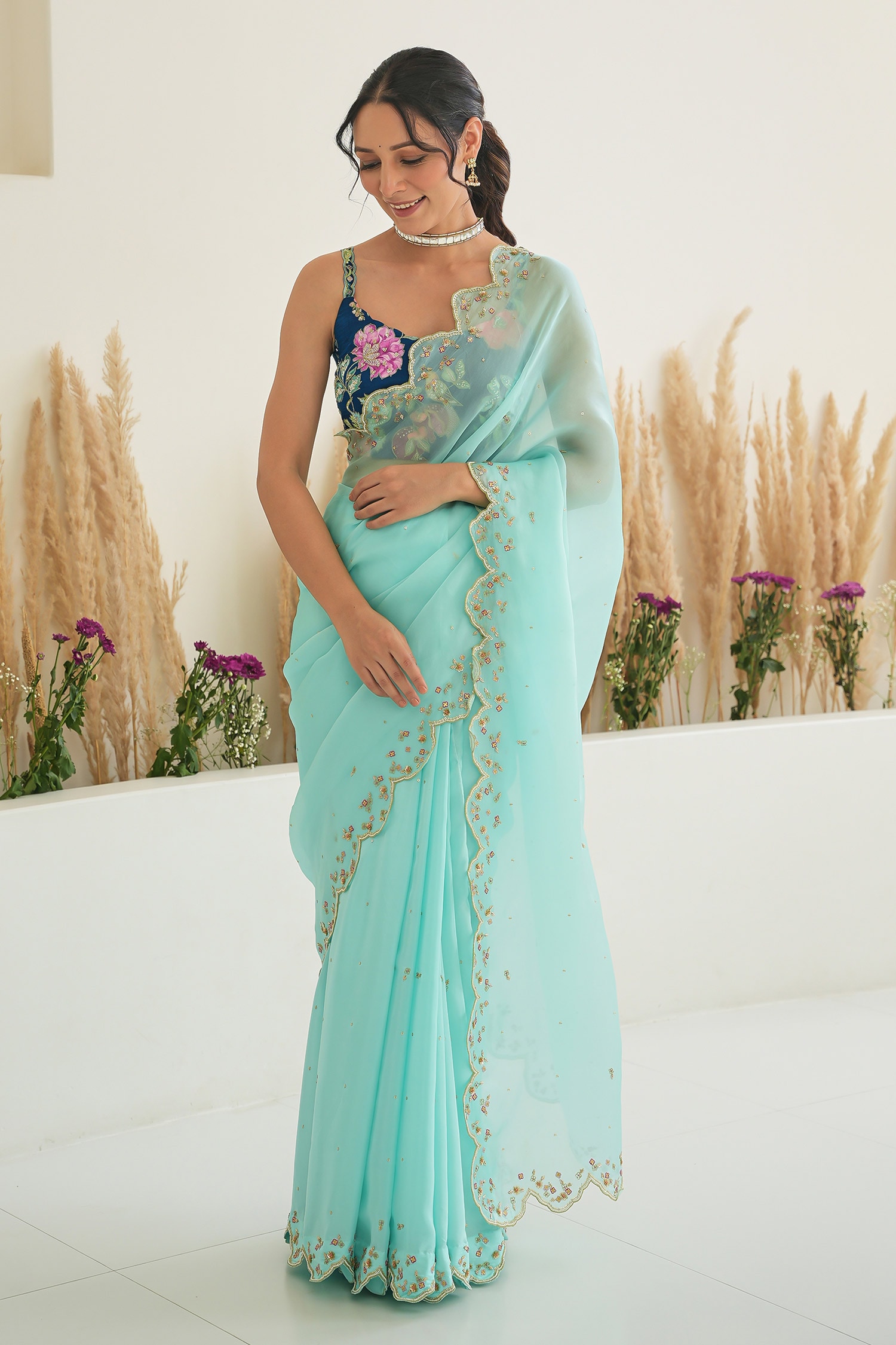 Glitter Saree Party Wear Baby Blue