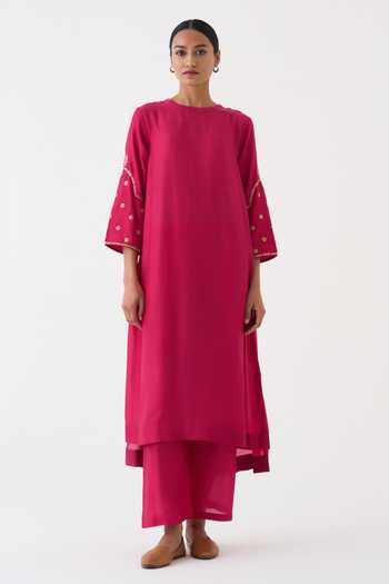 Pink Silk Full Sleeves Kurta And Pant