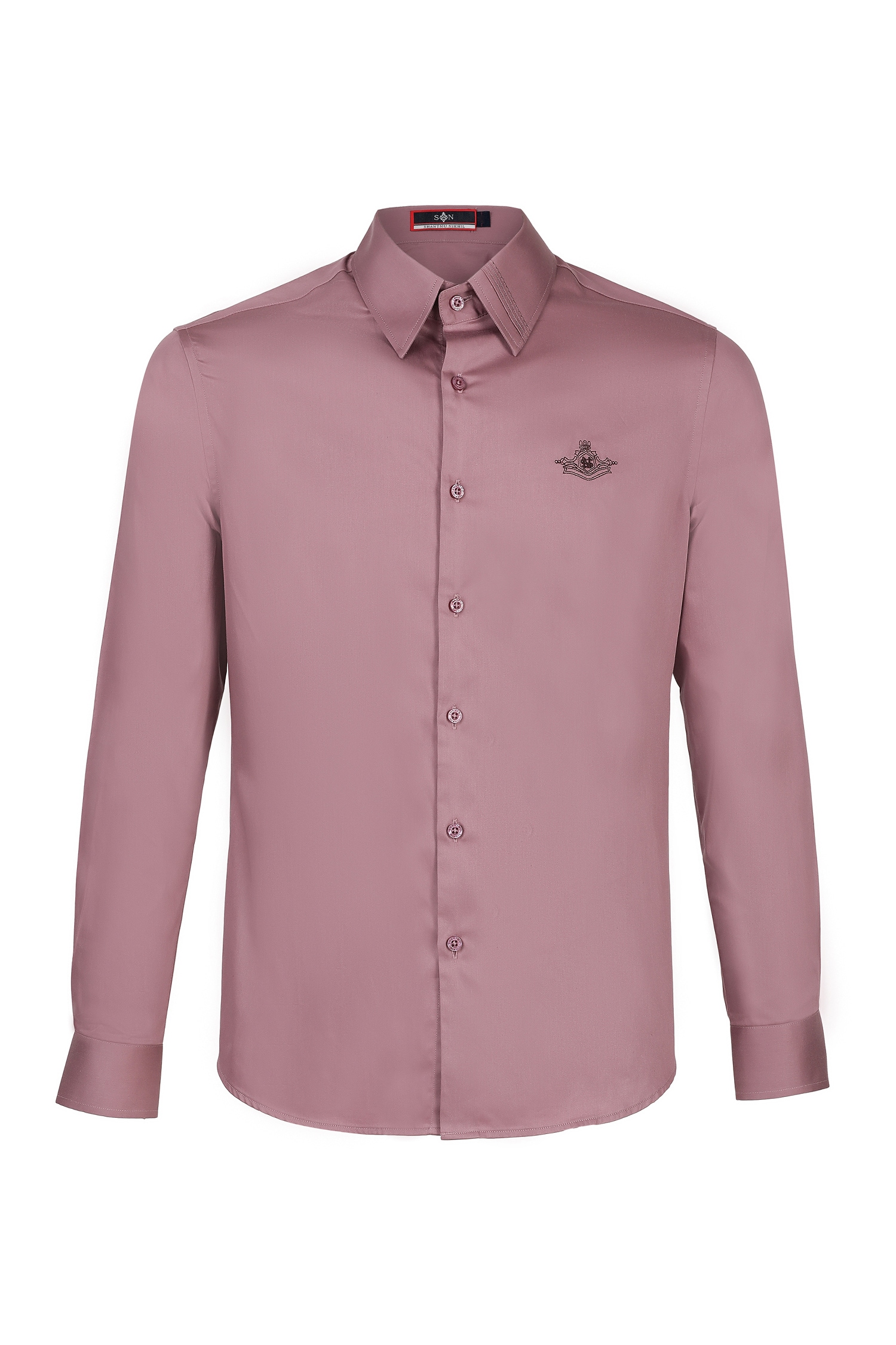 S&N by Shantanu Nikhil - Purple Giza Cotton Embroidered Crest Pattern Shirt  For Men