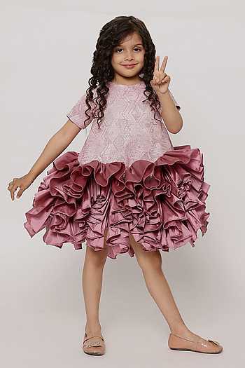 JANYAS CLOSET Charming Wine Rose Print Dress for Girls