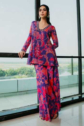 Foil Print Georgette Kurta Sharara Set