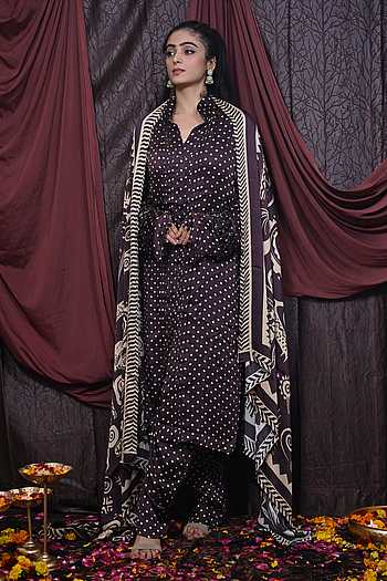Teal Blue Cotton Flex Solid With Polka Kurta With Salwar Pant Women Co-Ord Set