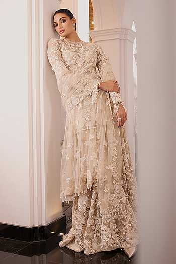 Floral Embroidered Sheer Kurta Sharara Set