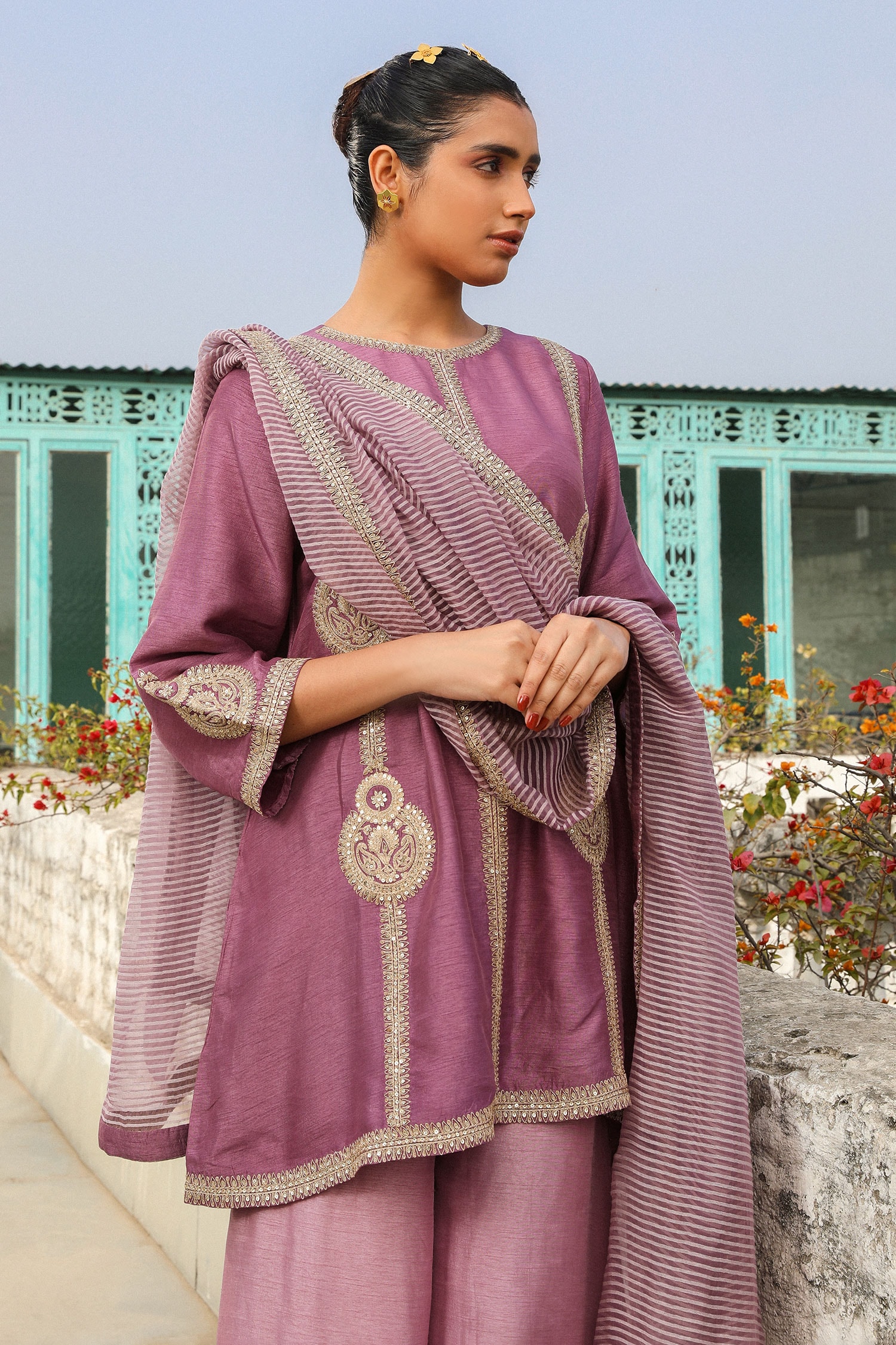 Buy Purple Viscose Raw Silk And Chanderi Zainaa Kurta Flared Pant Set For  Women by RoohbyRidhimaa Online at Aza Fashions.