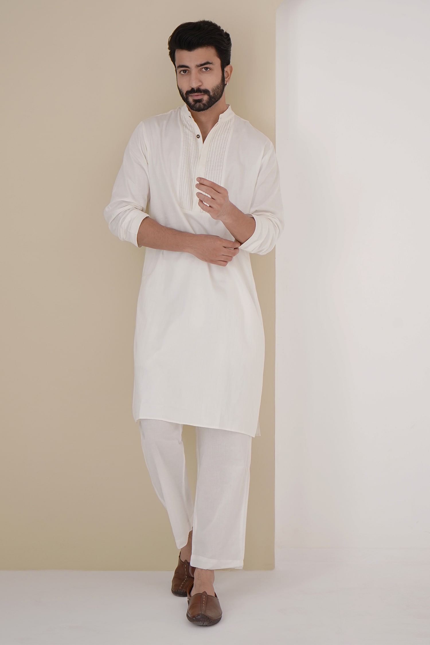 Buy Ivory Kurta Cotton Satin Solid Plain Full Sleeve And Pant Set For ...