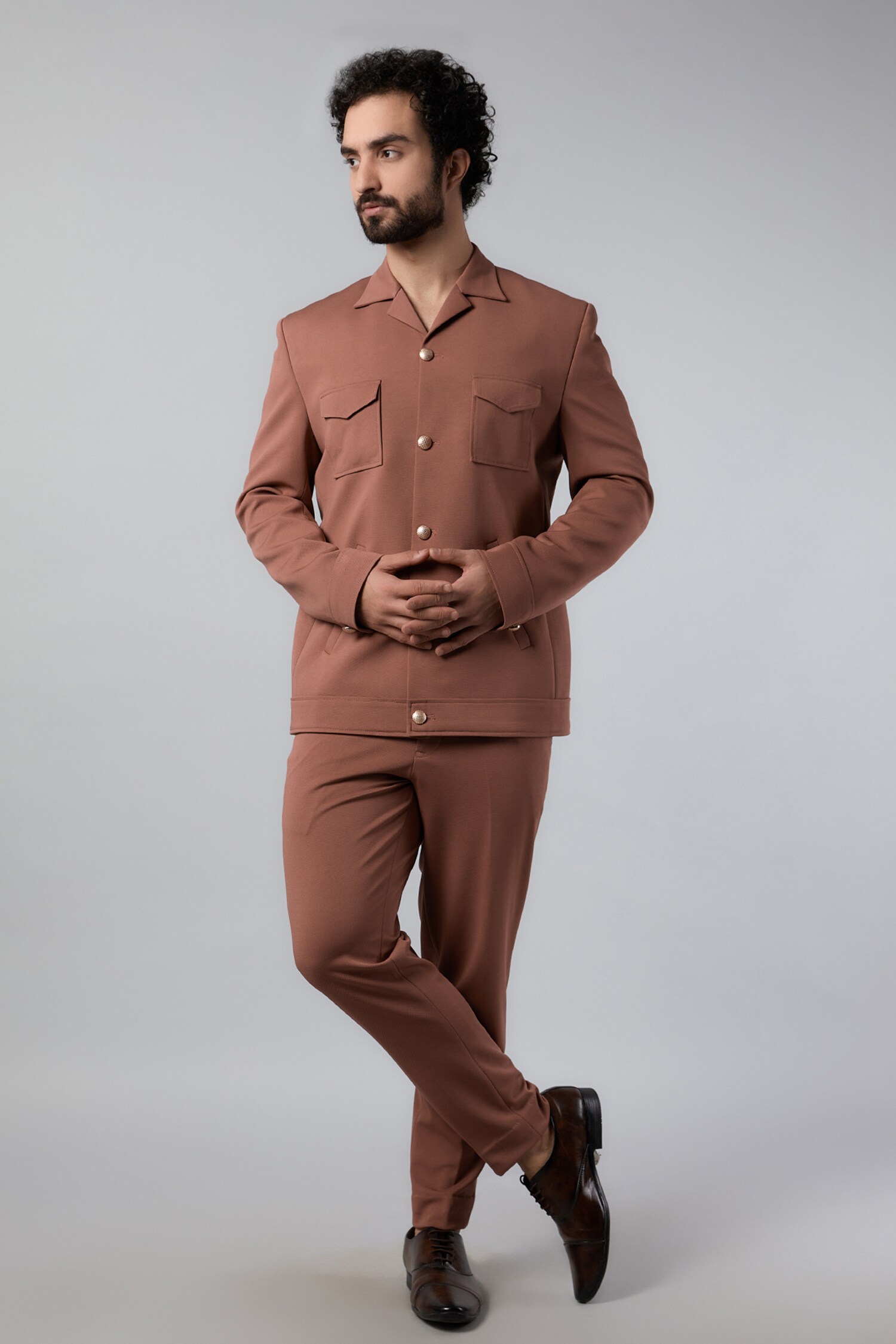 Buy Brown Flannel Plain Bandhgala With Pant For Men By Nero By Shaifali And Satya Online At Aza