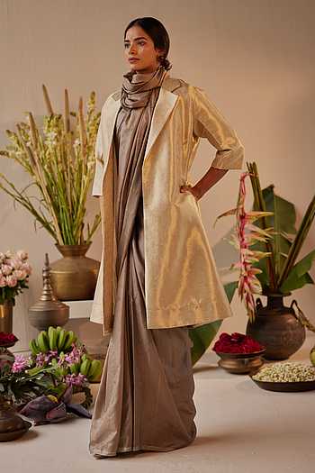 Antheaa Curve Brocade Lapel Collar Blazer & Skirt Co-Ords