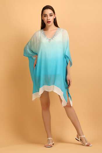 Embroidered V-Neck Chiffon Plus Size Kaftan Cover-Up
