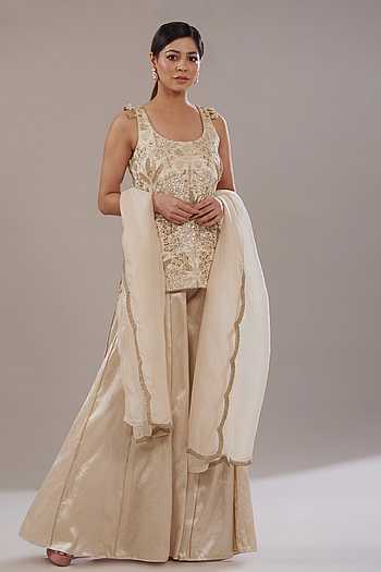 Designer Kurti & Ruffled Sharara Set with Sequins & Zari Work