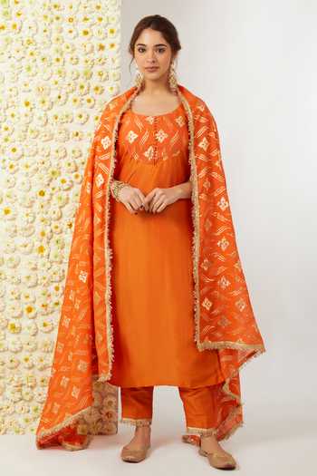 Orange puka kurta with bustier and pants main image 0