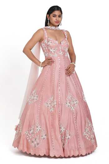 Rashika Sharma's Pink hand embroidered Nyasa silk asymmetrical MAHI anarkali - Rent