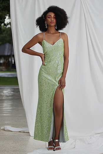 Astral Sequin Embroidered Slit Gown