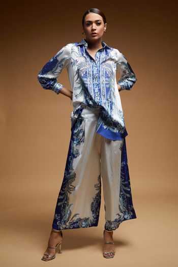 Women Liva Rayon Blue Floral Print Tunic main image 1