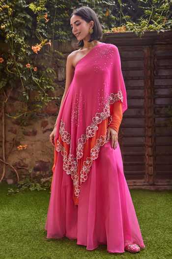 Rosette Embroidered Cape & Skirt Set