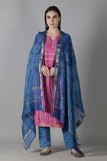 Women Pink Silk Embroidered kurta with pant & Embroidered Dupatta