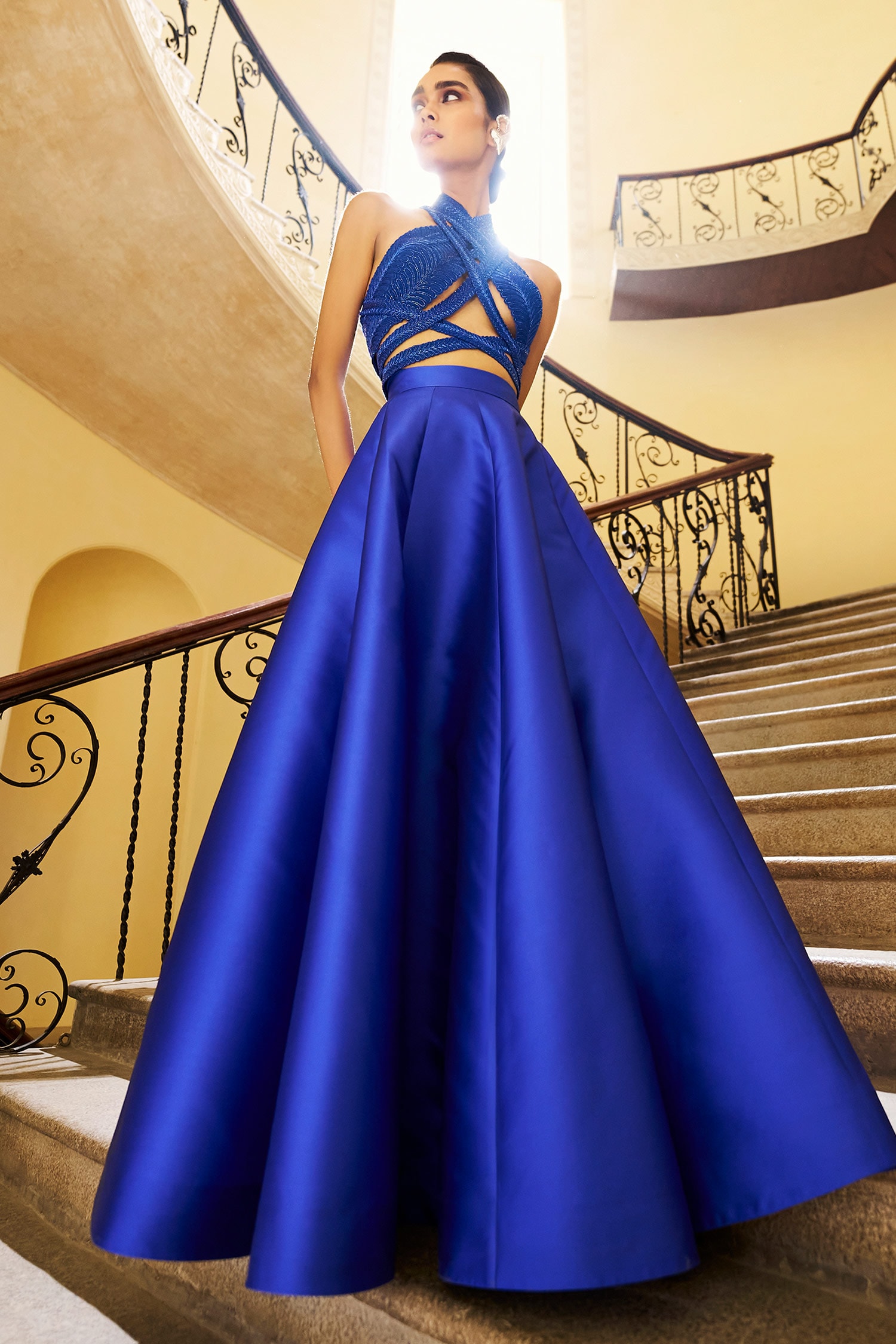 Teal Blue Plain Anarkali Style Gown