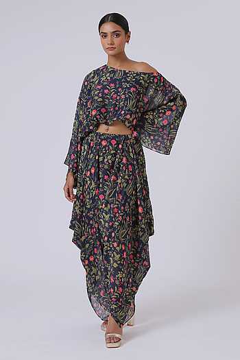 Real Chinon Embroidered Skirt and Top Set with Cancan – Free Size Stitched Festive Wear for Women
