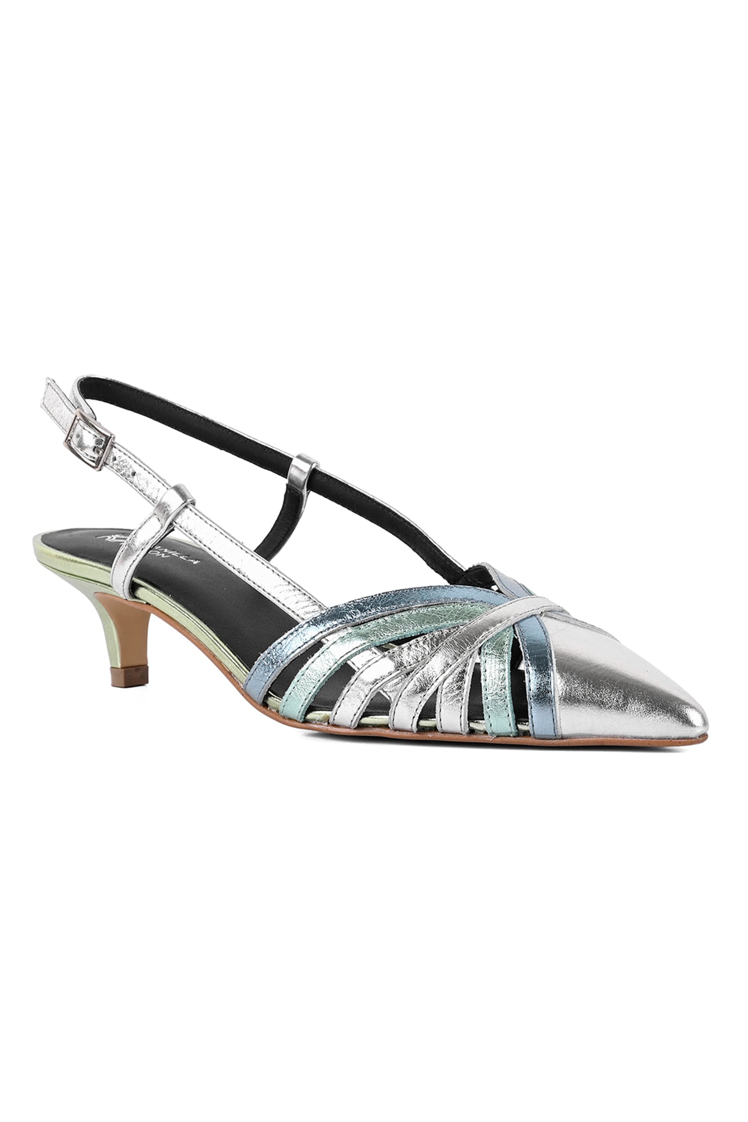metallic kitten heels